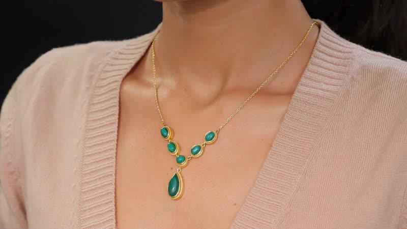 Karis African Malachite 14.35 ctw Necklace in 18K Yellow Gold Plated and ION Plated YG Stainless Steel 18 Inches