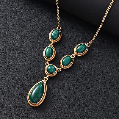 Karis African Malachite 14.35 ctw Necklace in 18K Yellow Gold Plated and ION Plated YG Stainless Steel 18 Inches