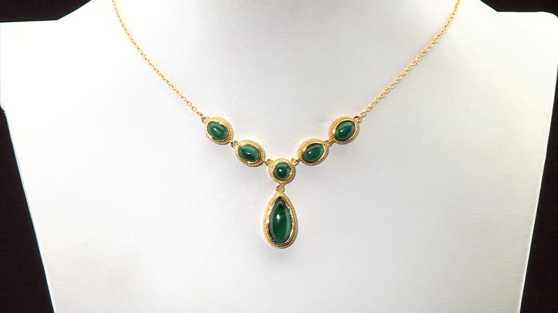 Karis African Malachite 14.35 ctw Necklace in 18K Yellow Gold Plated and ION Plated YG Stainless Steel 18 Inches