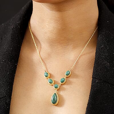 Karis African Malachite 14.35 ctw Necklace in 18K Yellow Gold Plated and ION Plated YG Stainless Steel 18 Inches
