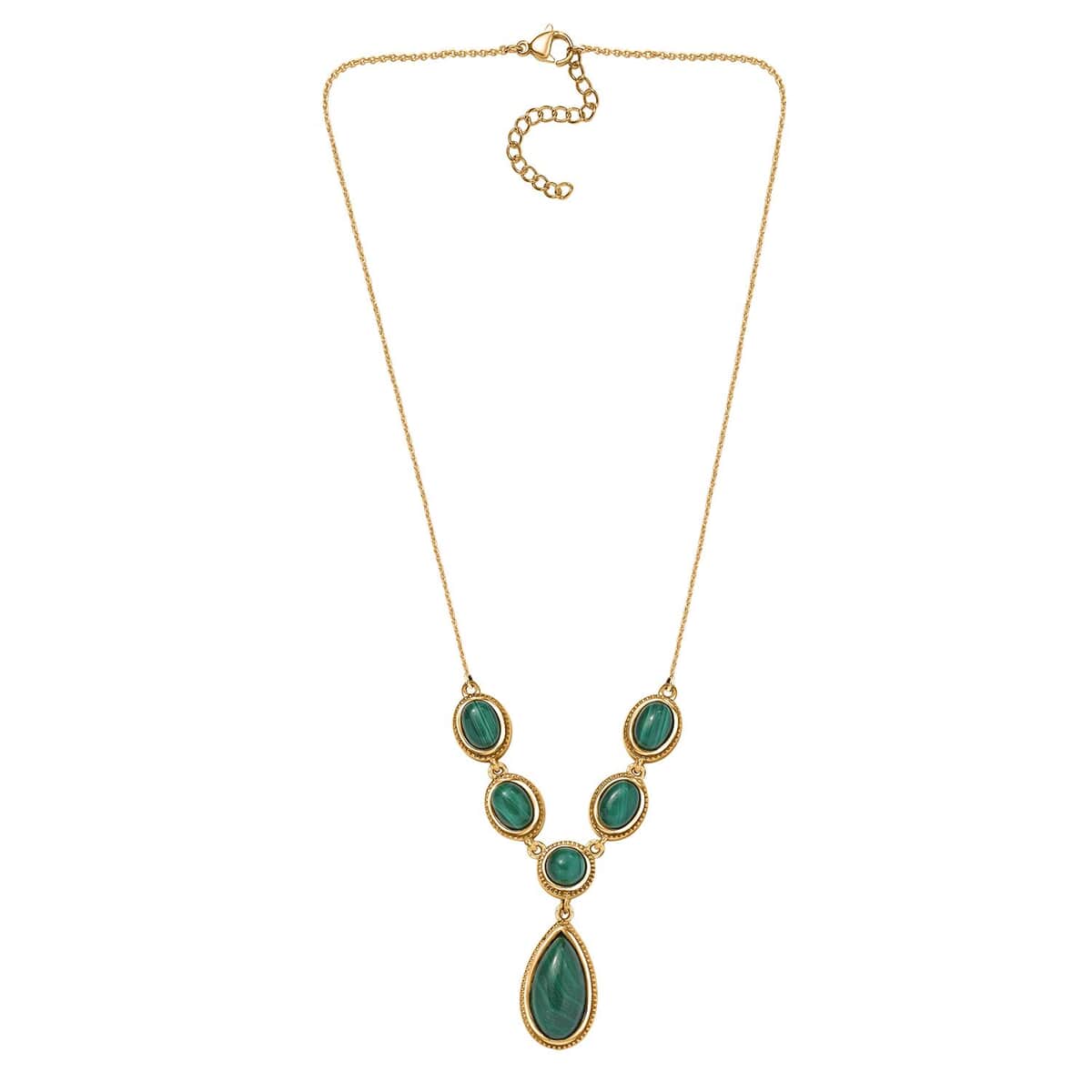 Karis African Malachite 14.35 ctw Necklace in 18K Yellow Gold Plated and ION Plated YG Stainless Steel 18 Inches image number 3