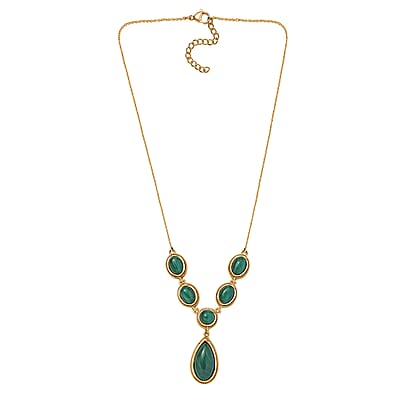 Karis African Malachite 14.35 ctw Necklace in 18K Yellow Gold Plated and ION Plated YG Stainless Steel 18 Inches