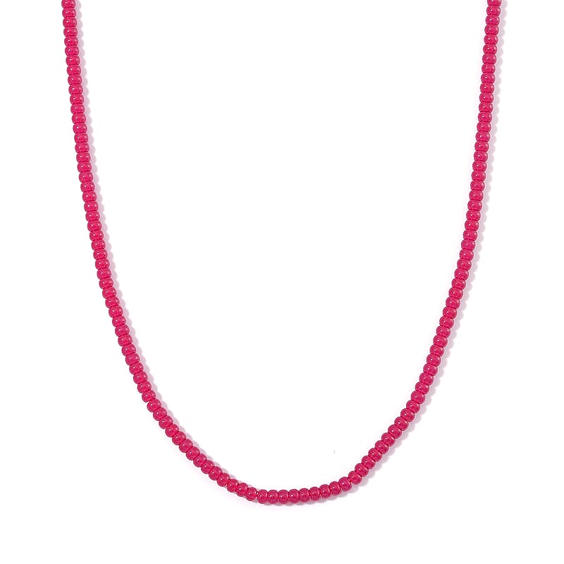 Lab Grown Ruby 100.00 ctw Beaded Necklace in Stainless Steel 18-20 Inches