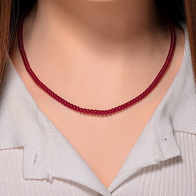 Lab Grown Ruby 100.00 ctw Beaded Necklace in Stainless Steel 18-20 Inches