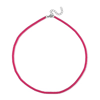 Lab Grown Ruby 100.00 ctw Beaded Necklace in Stainless Steel 18-20 Inches