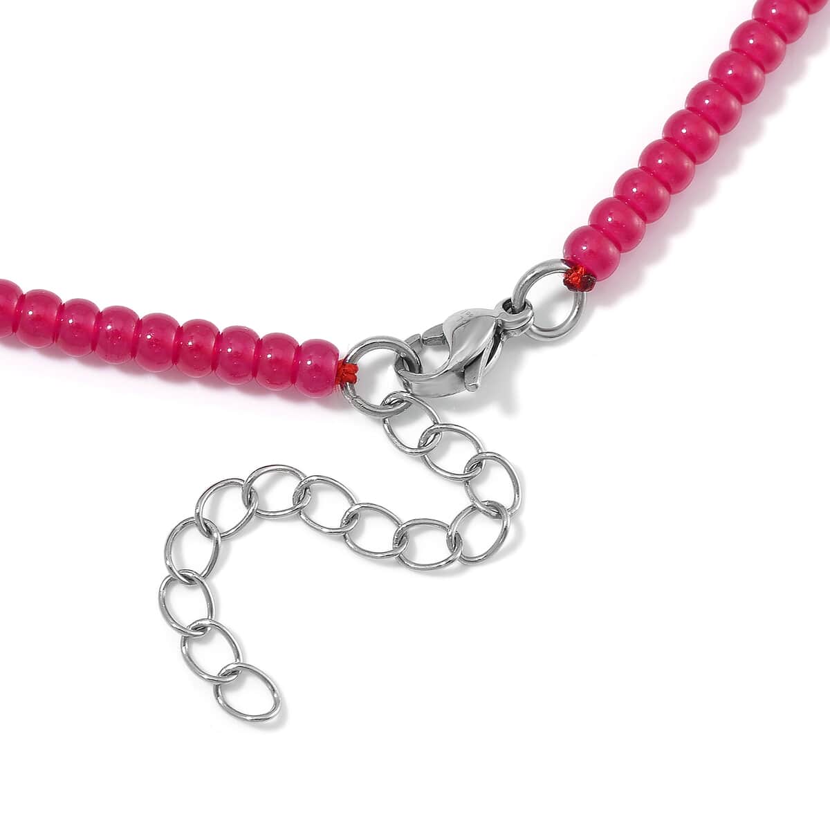 Lab Grown Ruby 100.00 ctw Beaded Necklace in Stainless Steel 18-20 Inches image number 3