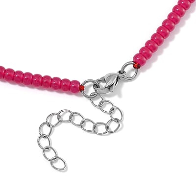 Lab Grown Ruby 100.00 ctw Beaded Necklace in Stainless Steel 18-20 Inches