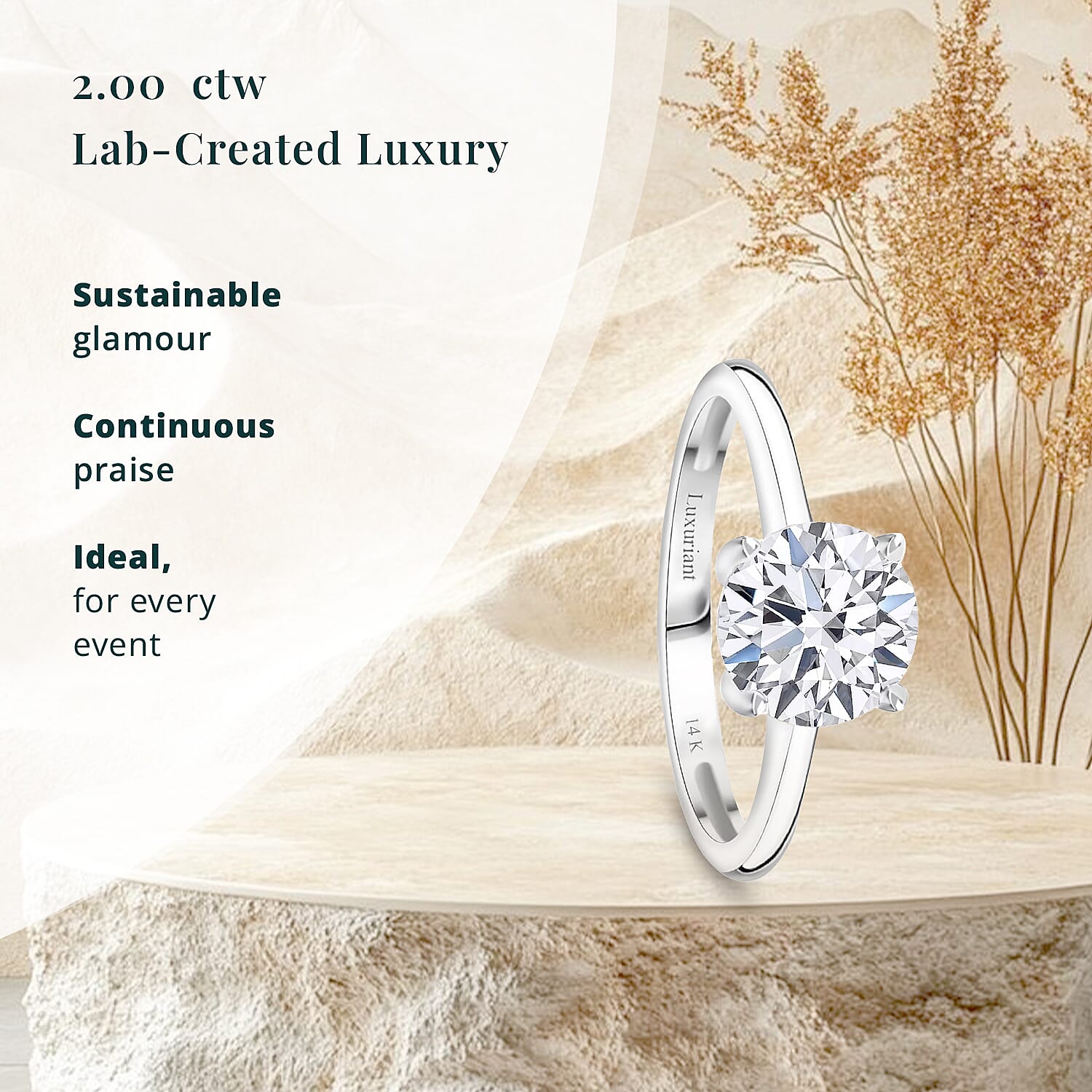 Luxuriant Lab Grown Diamond G VS 2.00 ctw Ring in 14K White Gold (Size 10.0)