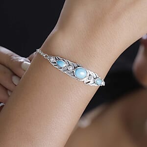 D'Joy Indian Artisan Crafted Sleeping Beauty Turquoise 2.60 ctw Feather Bracelet in Black Oxidized Sterling Silver (6.50-8.0In)