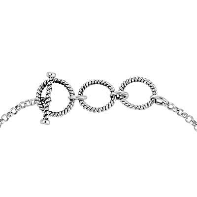 D'Joy Indian Artisan Crafted Sleeping Beauty Turquoise 2.60 ctw Feather Bracelet in Black Oxidized Sterling Silver (6.50-8.0In)