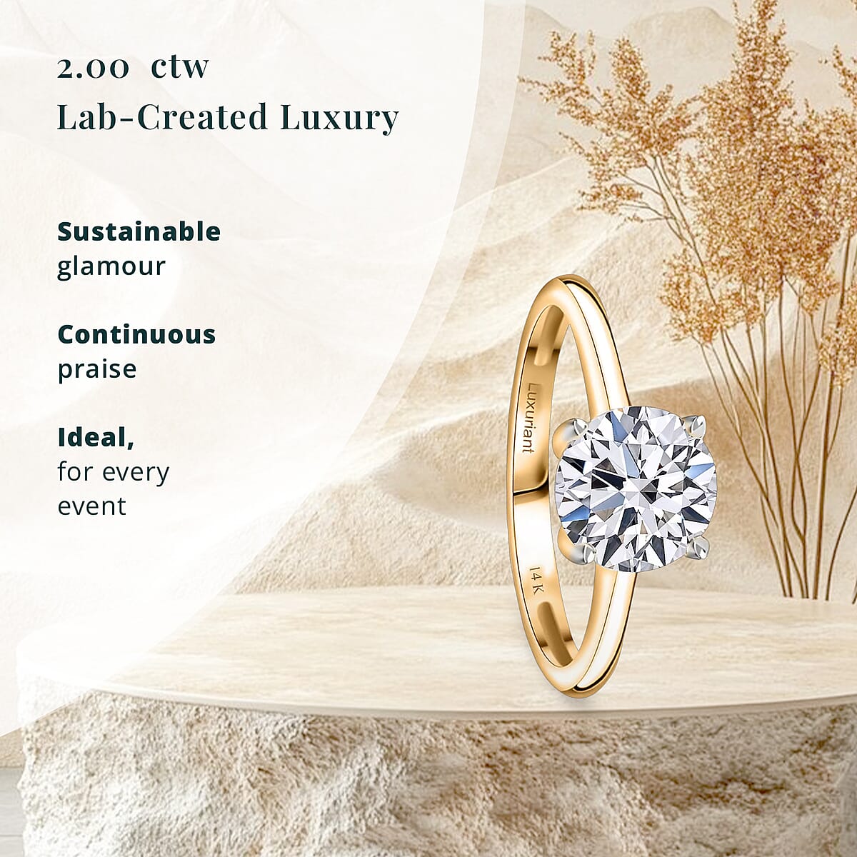 Luxuriant Lab Grown Diamond G VS 2.00 ctw Ring in 14K Yellow Gold (Size 7.0) image number 2