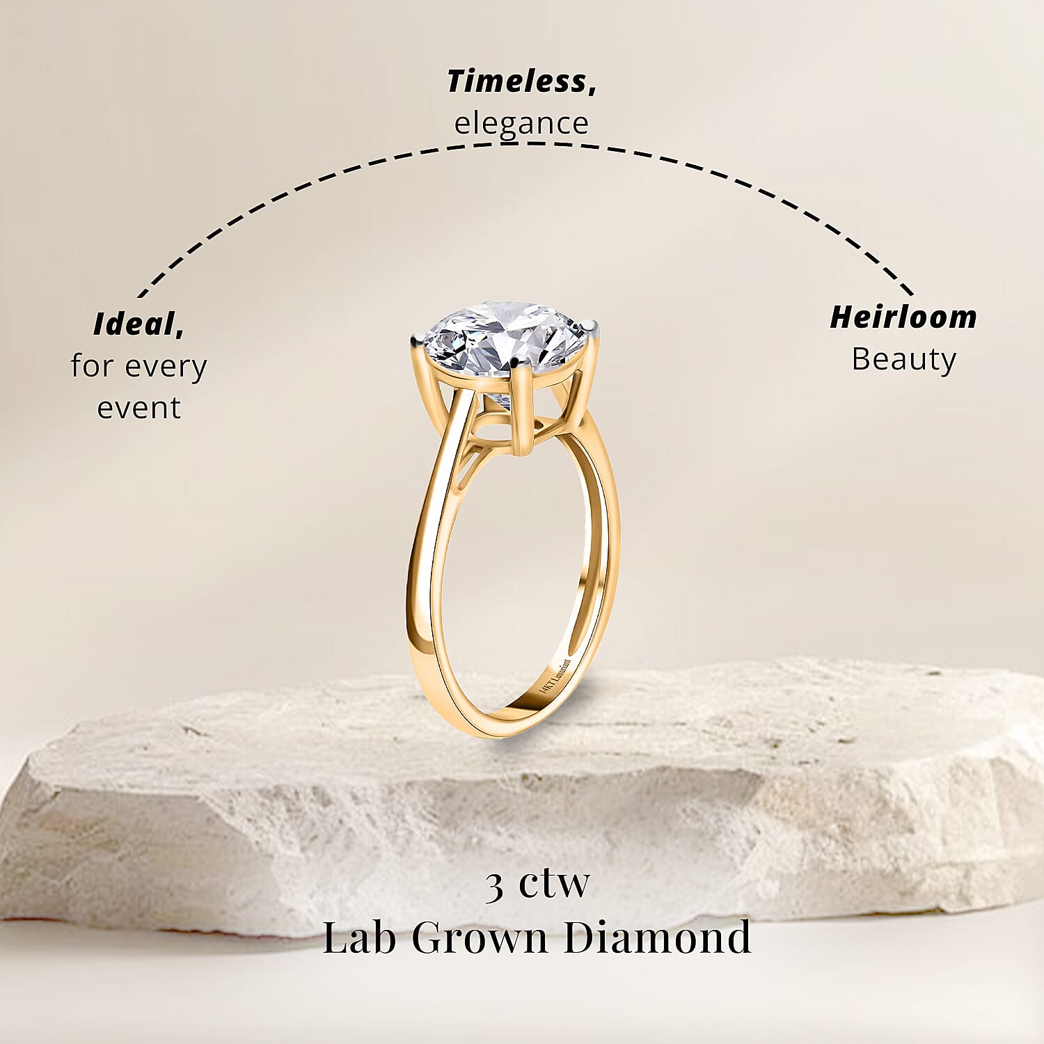 IGI Certified Luxuriant Lab Grown Diamond G VS 3.00 ctw Ring in 14K Yellow Gold (Size 6.0) (Del. in 12-15 Days)