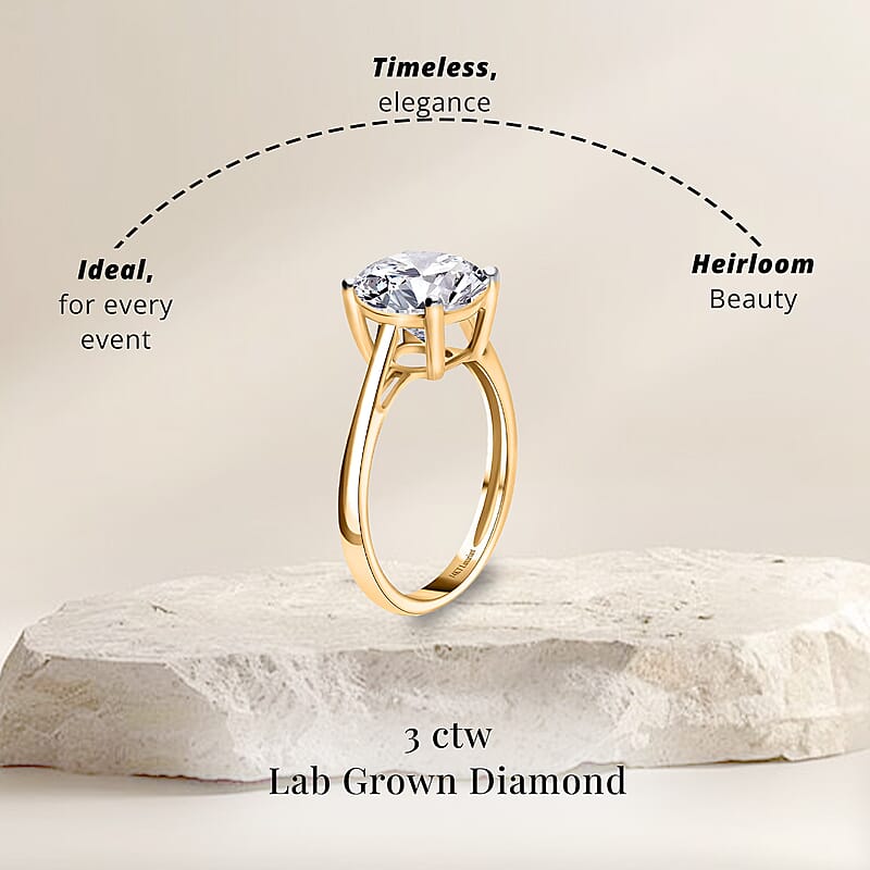 IGI Certified Luxuriant Lab Grown Diamond G VS 3.00 ctw Ring in 14K Yellow Gold (Size 6.0) (Del. in 12-15 Days)