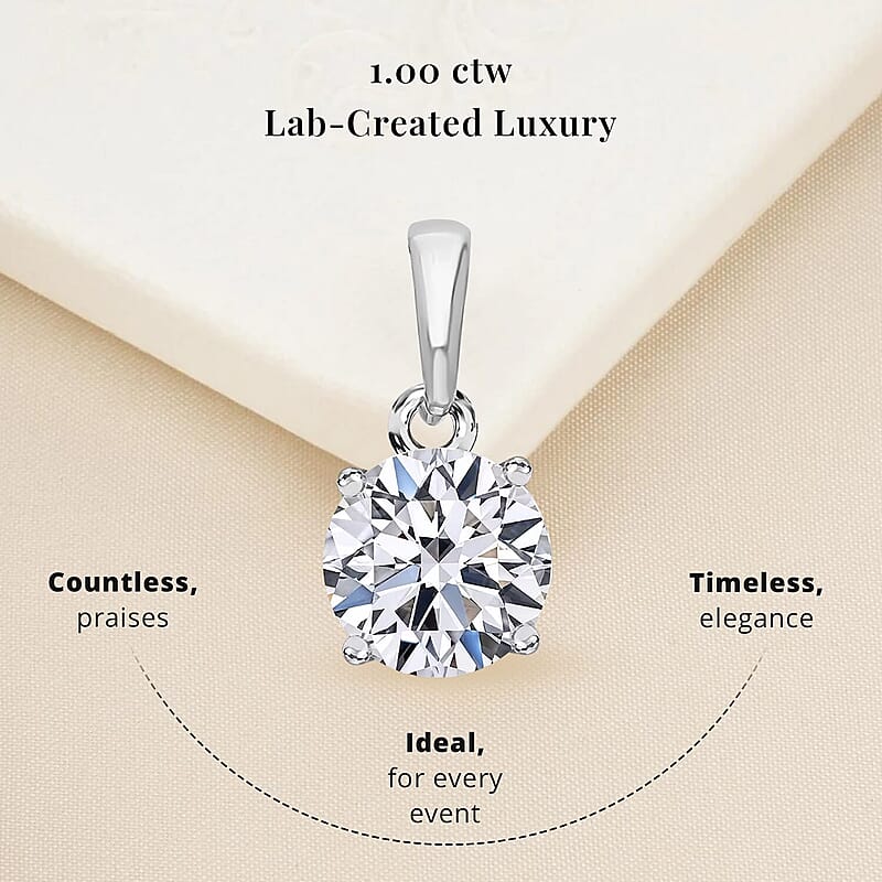 (Do Not Schedule For LS) Luxuriant Lab Grown Diamond (G-H, SI) 1.00 ctw Solitaire Pendant without Chain in Platinum Over Sterling Silver