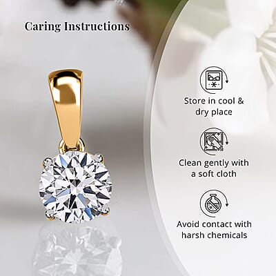 Luxuriant Lab Grown Diamond 1.00 ctw Solitaire Pendant without Chain in 18K Vermeil Yellow Gold Over Sterling Silver