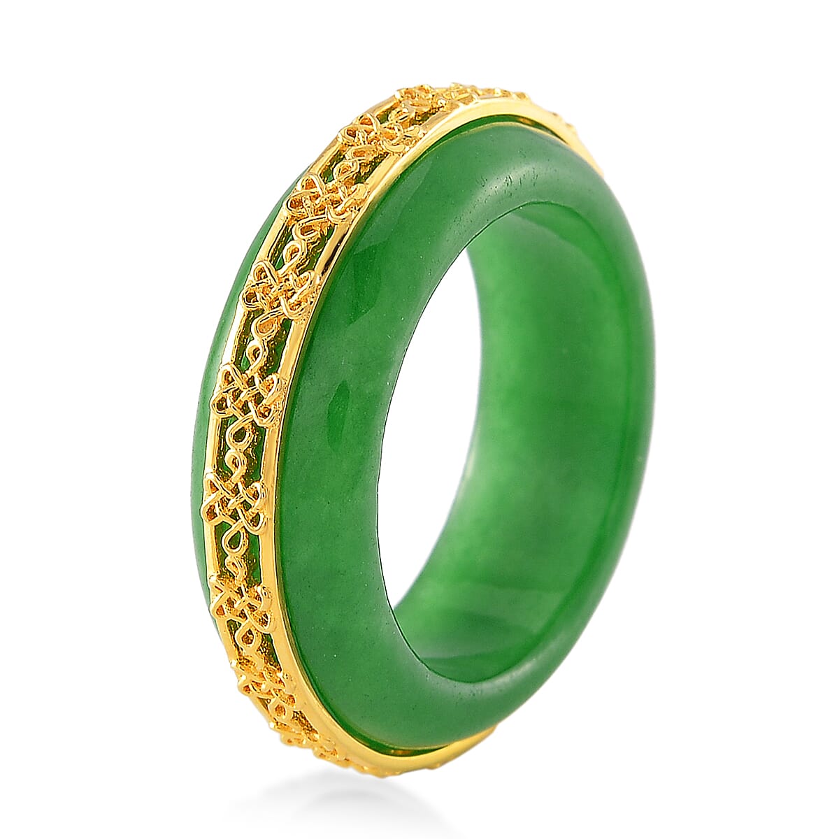 Green Jade (D) 26.50 ctw Ruyi Knot Band Ring in 18K Vermeil Yellow Gold Over Sterling Silver (Size 6.0) image number 2
