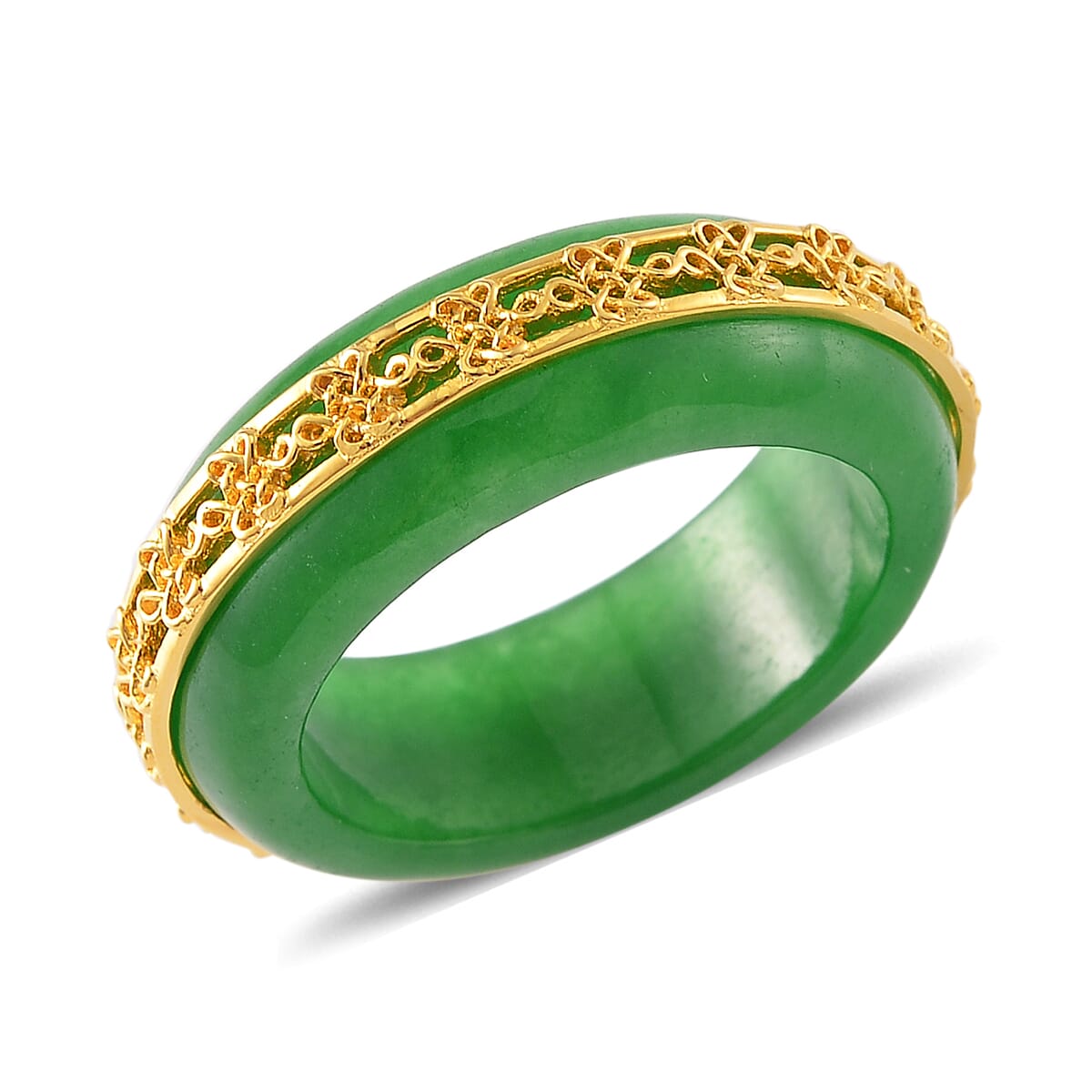 Green Jade (D) 26.50 ctw Ruyi Knot Band Ring in 18K Vermeil Yellow Gold Over Sterling Silver (Size 9.0) image number 0