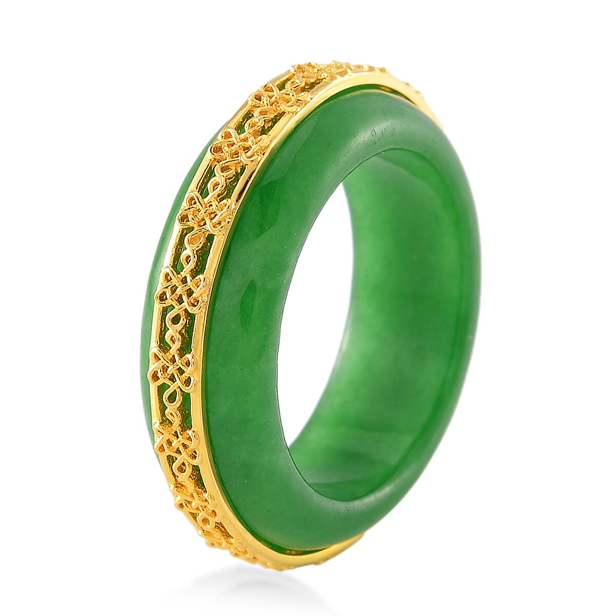 Green Jade (D) 26.50 ctw Ruyi Knot Band Ring in 18K Vermeil Yellow Gold Over Sterling Silver (Size 9.0) image number 2
