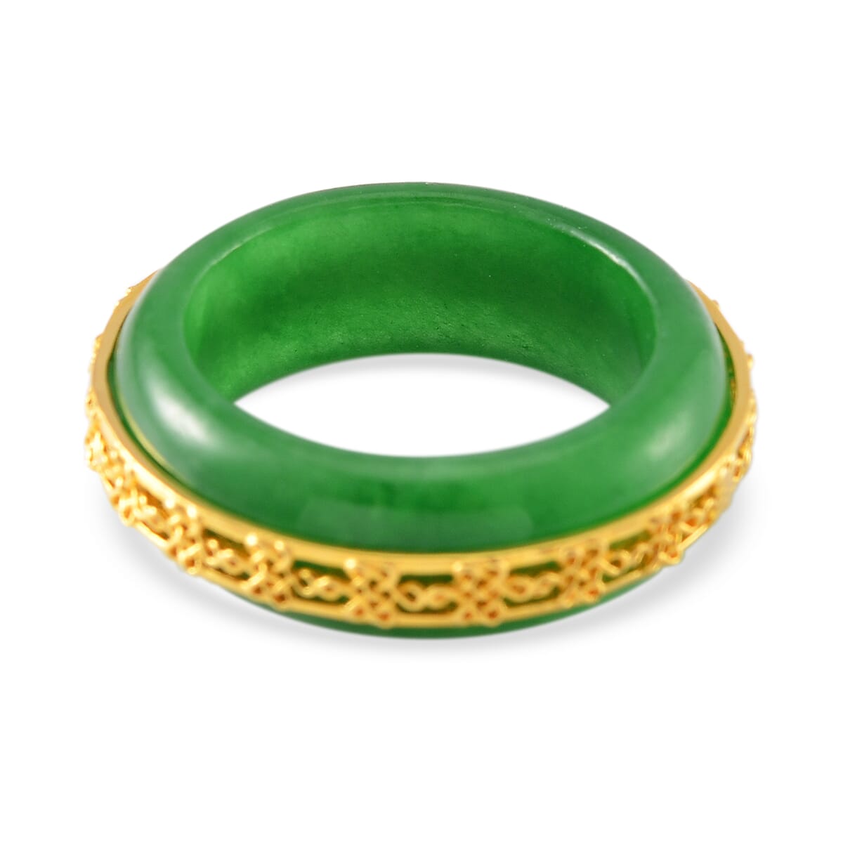 Green Jade (D) 26.50 ctw Ruyi Knot Band Ring in 18K Vermeil Yellow Gold Over Sterling Silver (Size 9.0) image number 3
