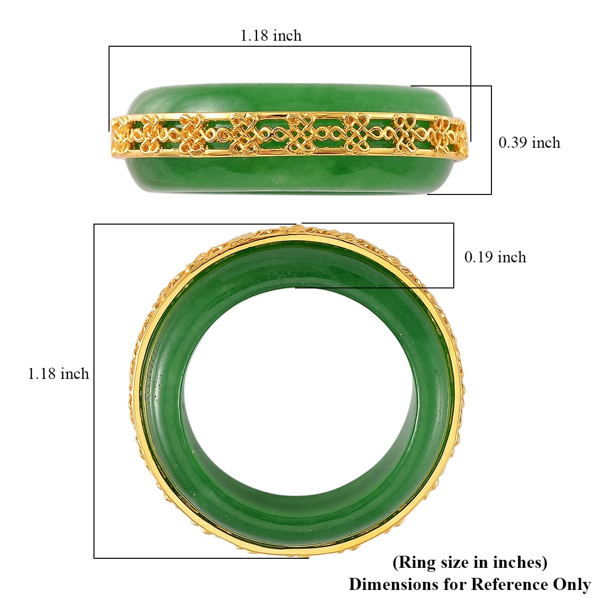 Green Jade (D) 26.50 ctw Ruyi Knot Band Ring in 18K Vermeil Yellow Gold Over Sterling Silver (Size 9.0) image number 4
