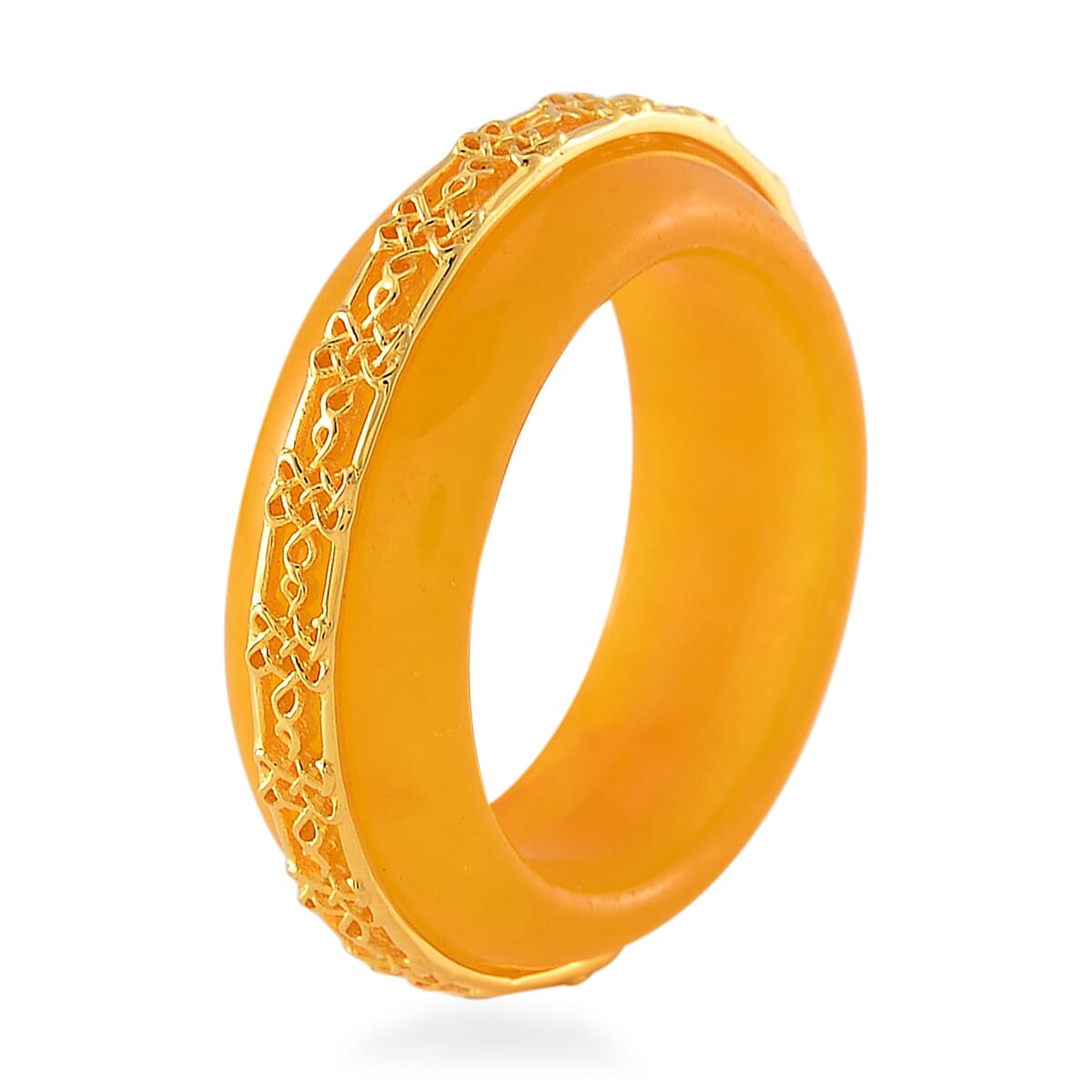 Yellow Jade (D) 26.75 ctw Ruyi Knot Band Ring in 18K Vermeil Yellow Gold Over Sterling Silver (Size 6.0) image number 2