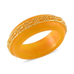 Yellow Jade (D) 26.75 ctw Ruyi Knot Band Ring in 18K Vermeil Yellow Gold Over Sterling Silver (Size 7.0)