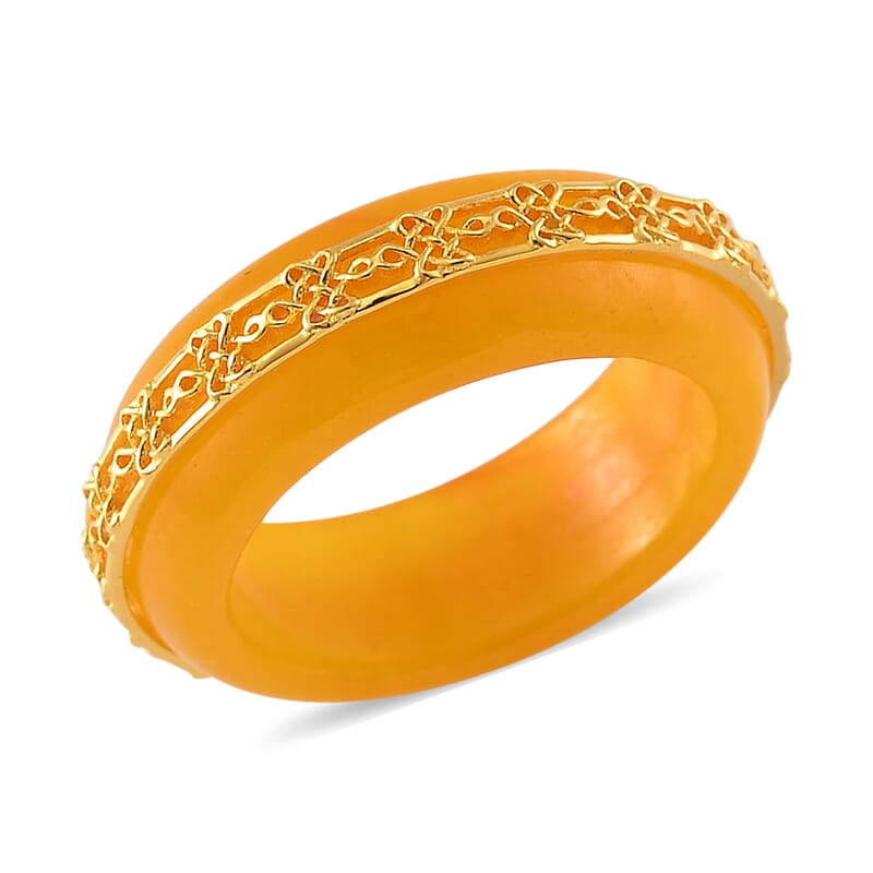 Yellow Jade (D) 26.75 ctw Ruyi Knot Band Ring in 18K Vermeil Yellow Gold Over Sterling Silver (Size 9.0)