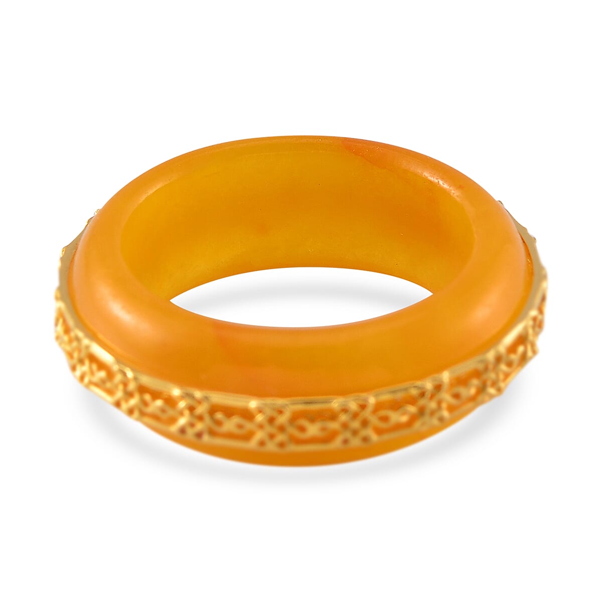 Yellow Jade (D) 26.75 ctw Ruyi Knot Band Ring in 18K Vermeil Yellow Gold Over Sterling Silver (Size 9.0)