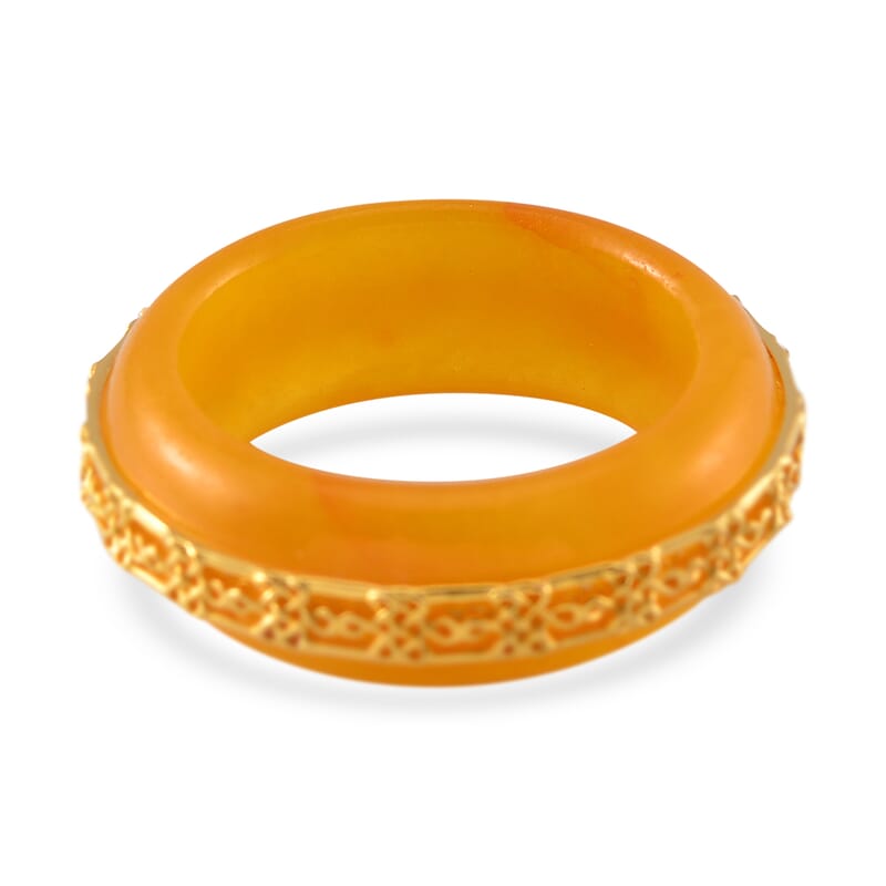 Yellow Jade (D) 26.75 ctw Ruyi Knot Band Ring in 18K Vermeil Yellow Gold Over Sterling Silver (Size 9.0)