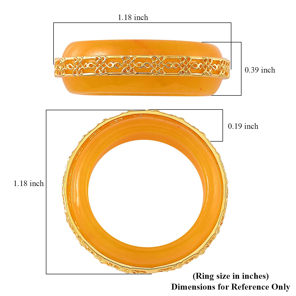 Yellow Jade (D) 26.75 ctw Ruyi Knot Band Ring in 18K Vermeil Yellow Gold Over Sterling Silver (Size 9.0)