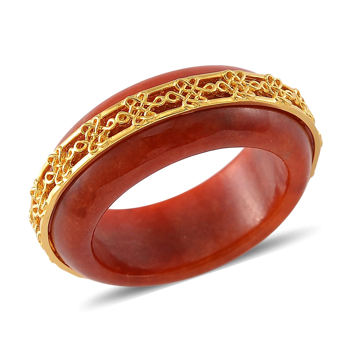 Red Jade (D) 26.75 ctw Ruyi Knot Band Ring in 18K Vermeil Yellow Gold Over Sterling Silver (Size 8.0) image number 0