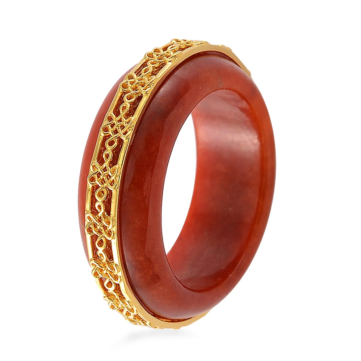 Red Jade (D) 26.75 ctw Ruyi Knot Band Ring in 18K Vermeil Yellow Gold Over Sterling Silver (Size 8.0) image number 2