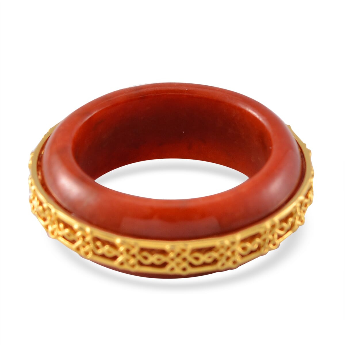 Red Jade (D) 26.75 ctw Ruyi Knot Band Ring in 18K Vermeil Yellow Gold Over Sterling Silver (Size 8.0) image number 3