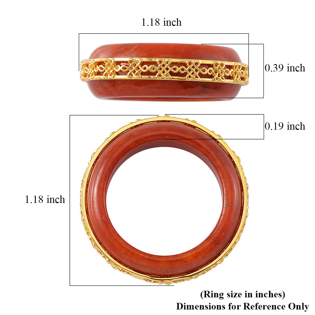 Red Jade (D) 26.75 ctw Ruyi Knot Band Ring in 18K Vermeil Yellow Gold Over Sterling Silver (Size 8.0) image number 4