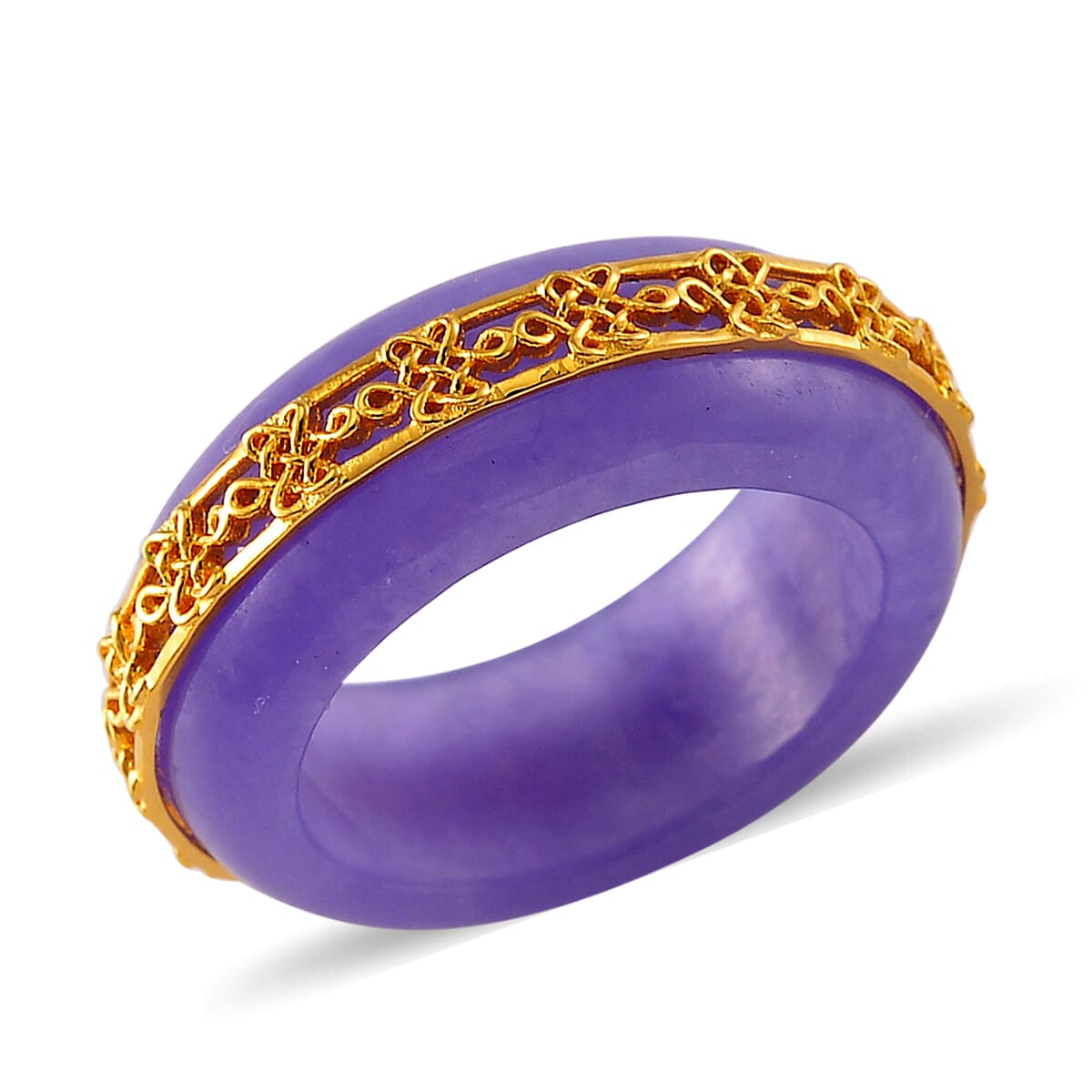Purple Jade (D) 26.65 ctw Ruyi Knot Band Ring in 18K Vermeil Yellow Gold Over Sterling Silver (Size 9.0) image number 0