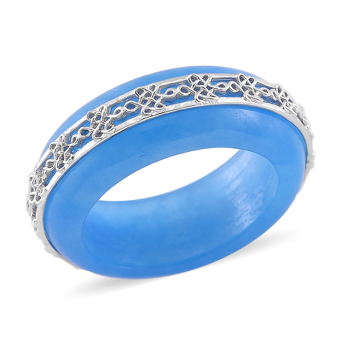 Blue Jade (D) 26.65 ctw Ruyi Knot Band Ring in Platinum Over Sterling Silver (Size 10.0) image number 0