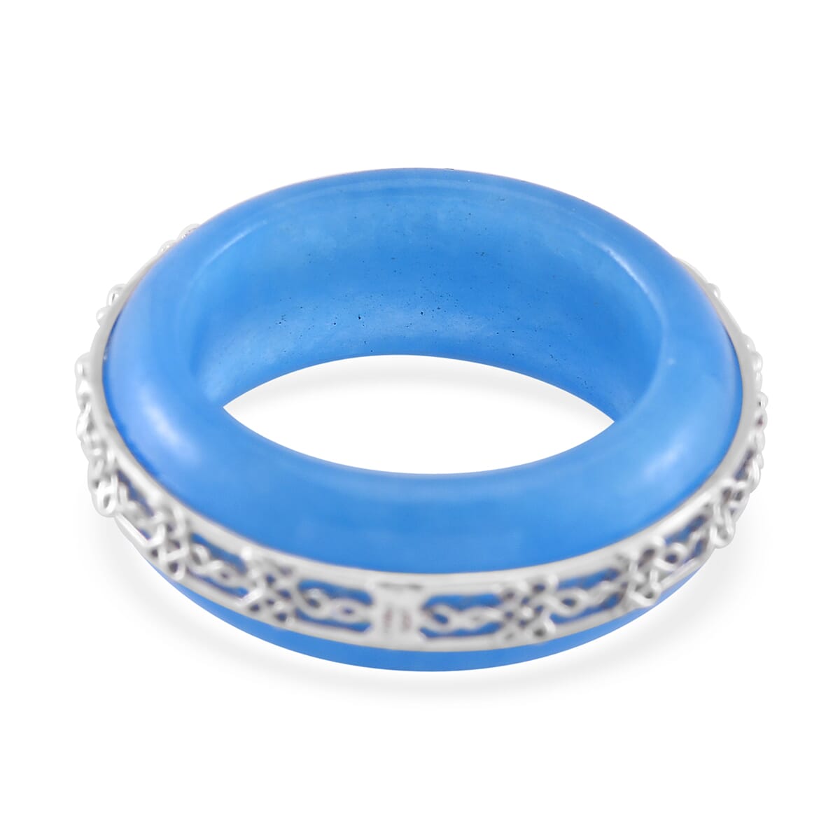 Blue Jade (D) 26.65 ctw Ruyi Knot Band Ring in Platinum Over Sterling Silver (Size 10.0) image number 2