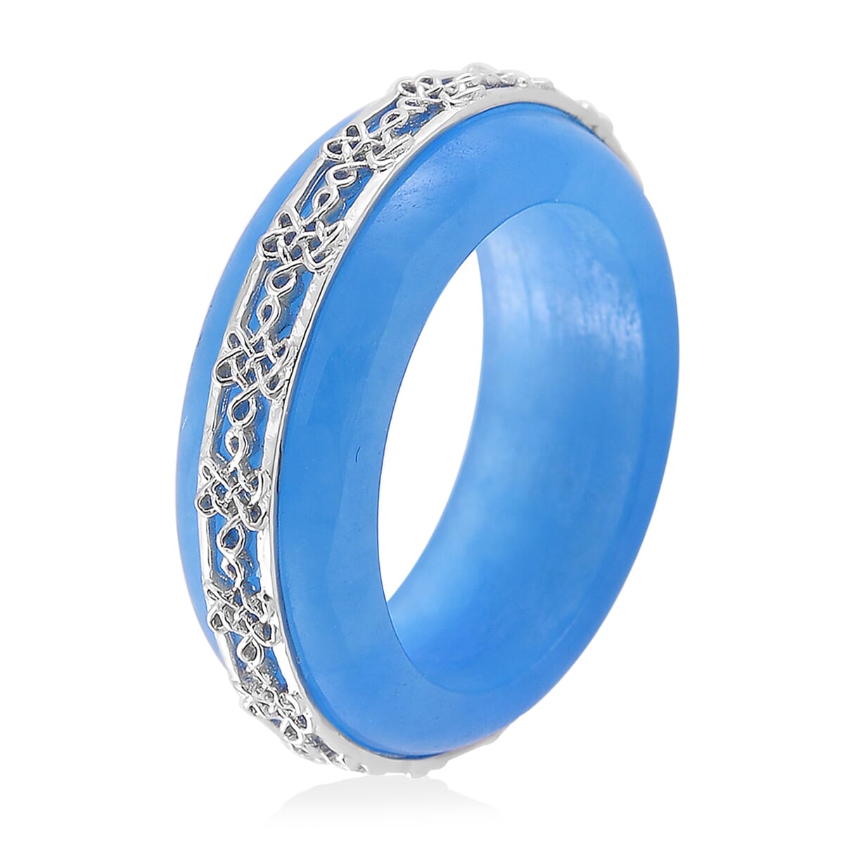 Blue Jade (D) 26.65 ctw Ruyi Knot Band Ring in Platinum Over Sterling Silver (Size 10.0) image number 3