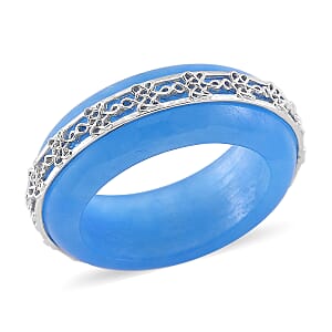 Blue Jade (D) 26.65 ctw Ruyi Knot Band Ring in Platinum Over Sterling Silver (Size 8.0)