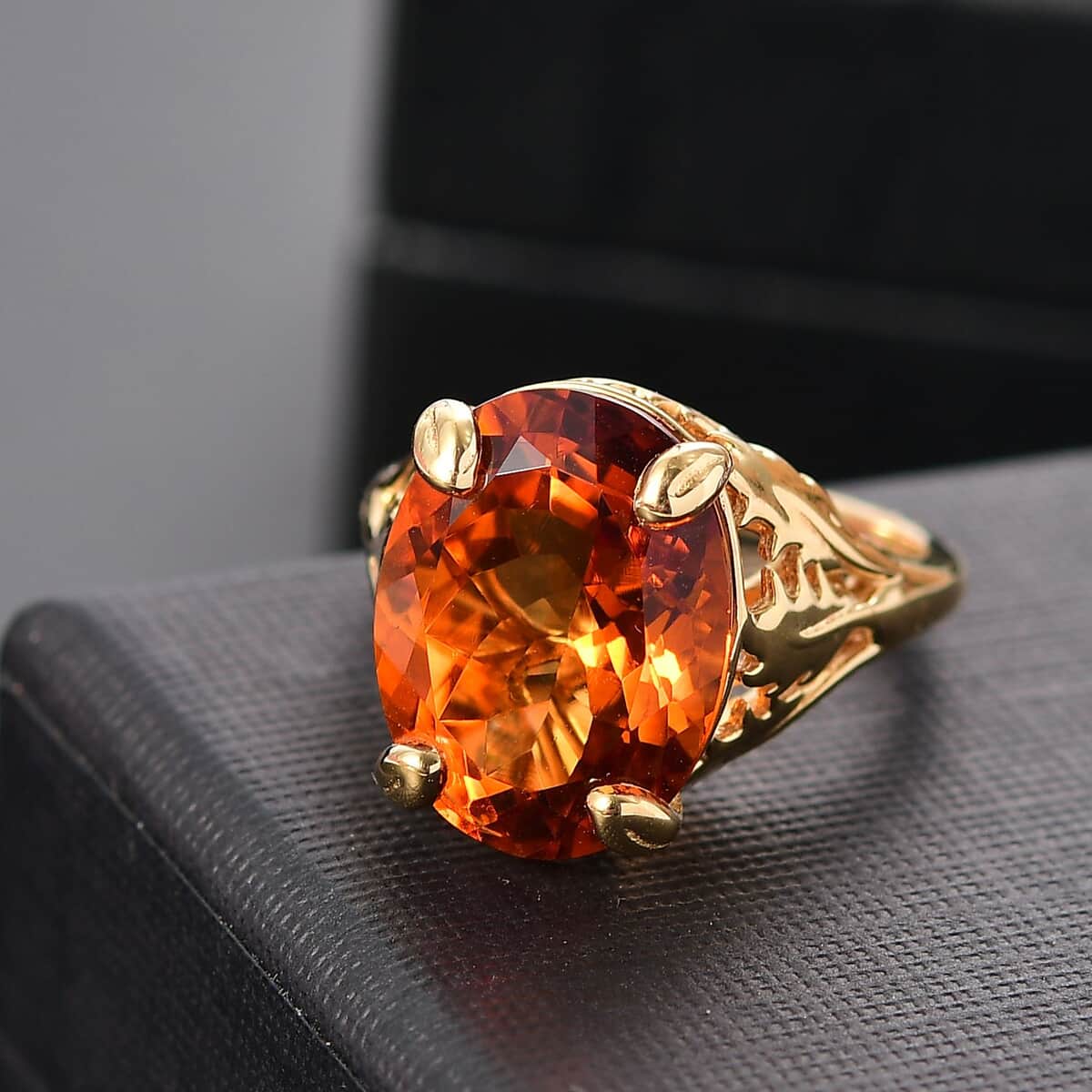 Premium Santa Ana Madeira Citrine Ethereal Leaf Ring in 18K Vermeil YG Over Sterling Silver (Size 7.0) 8.85 ctw image number 1