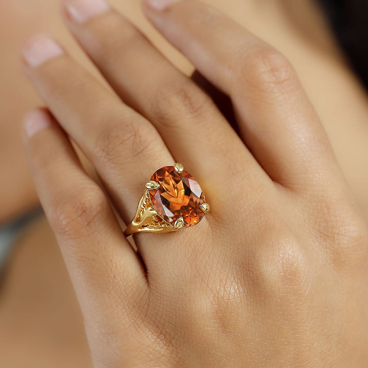 Premium Santa Ana Madeira Citrine 8.85 ctw Ethereal Leaf Ring in 18K Vermeil Yellow Gold Over Sterling Silver (Size 7.0) image number 2