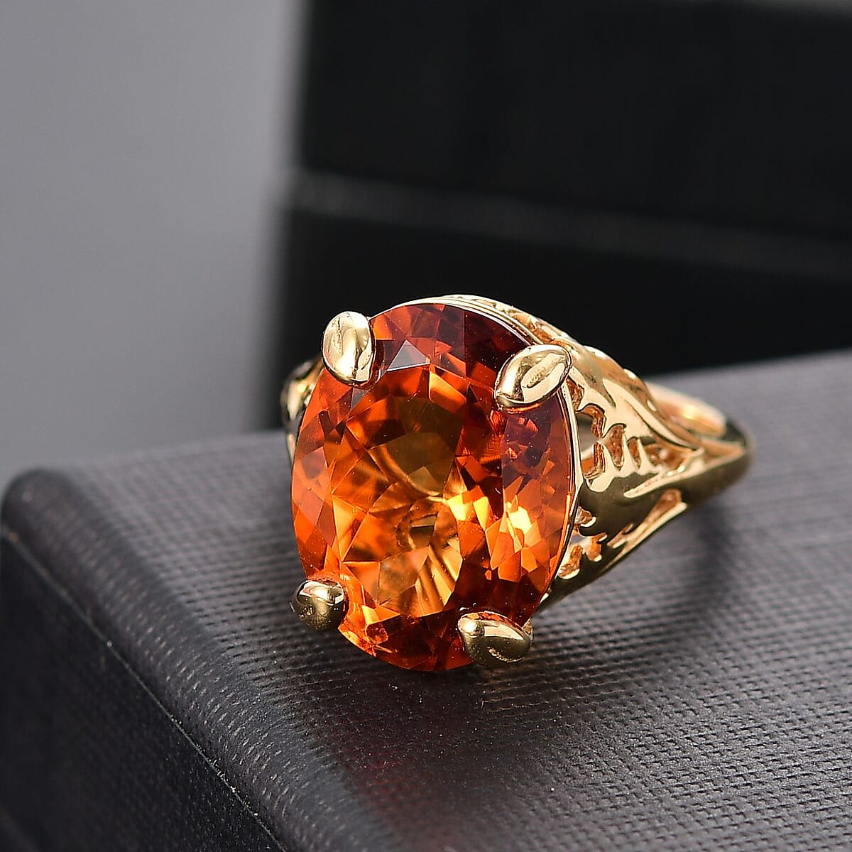 D'Joy Premium Santa Ana Madeira Citrine 8.85 ctw Ethereal Leaf Ring in 18K Vermeil Yellow Gold Over Sterling Silver (Size 9.0) image number 1