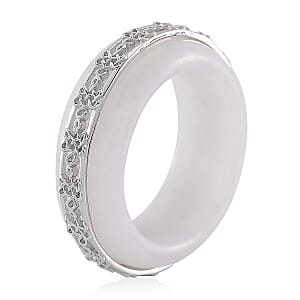 Natural Jade 27.50 ctw Ruyi Knot Band Ring in Platinum Over Sterling Silver (Size 10.0)