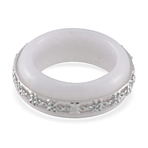 Natural Jade 27.50 ctw Ruyi Knot Band Ring in Platinum Over Sterling Silver (Size 10.0)