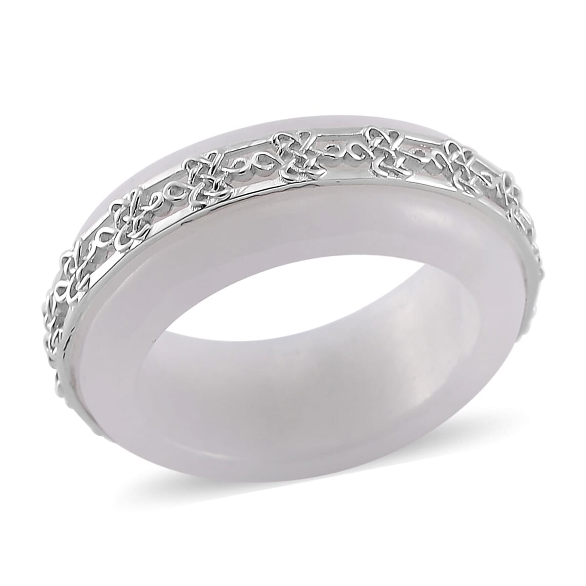 Natural Jade 27.50 ctw Ruyi Knot Band Ring in Platinum Over Sterling Silver (Size 7.0) image number 0