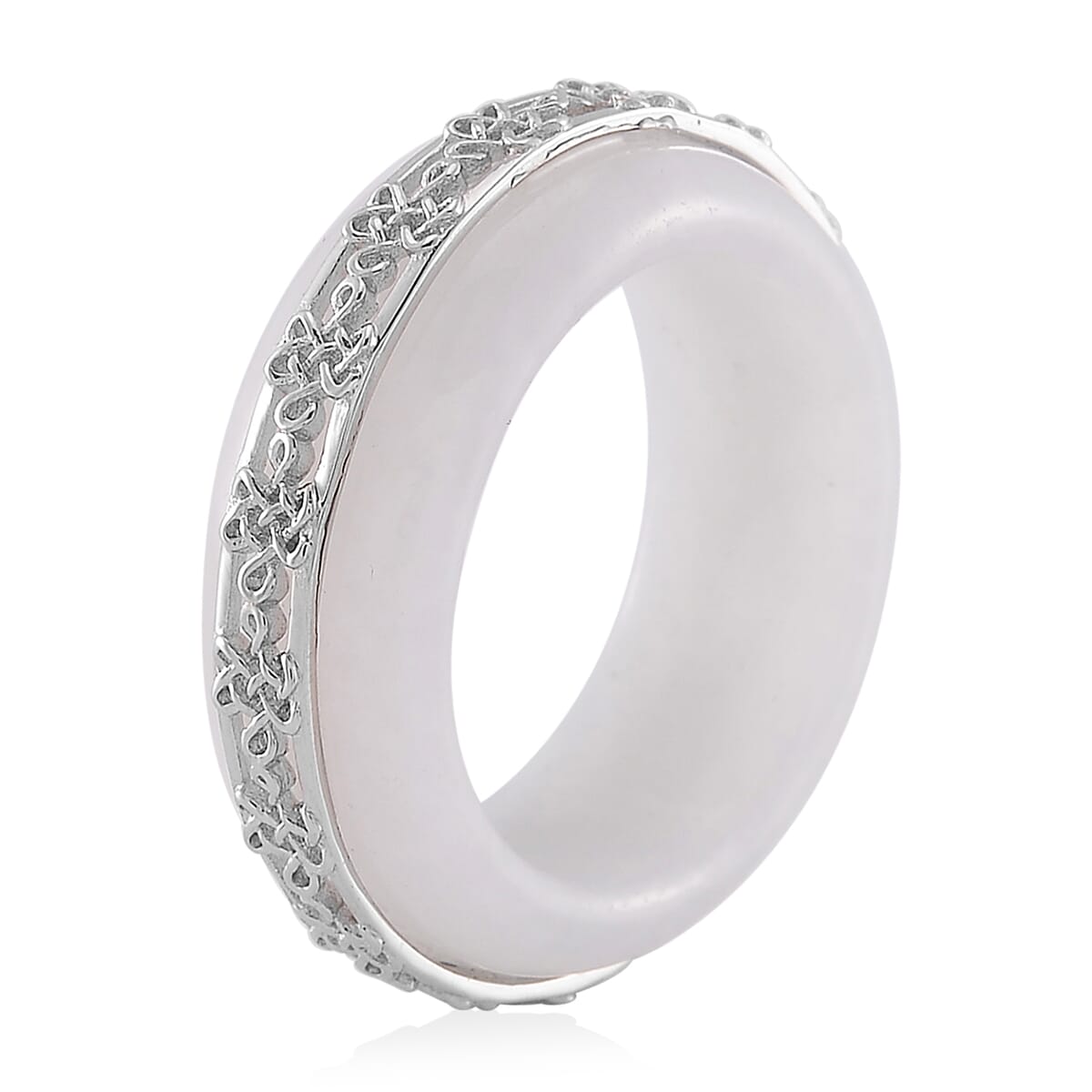 Natural Jade 27.50 ctw Ruyi Knot Band Ring in Platinum Over Sterling Silver (Size 7.0) image number 2