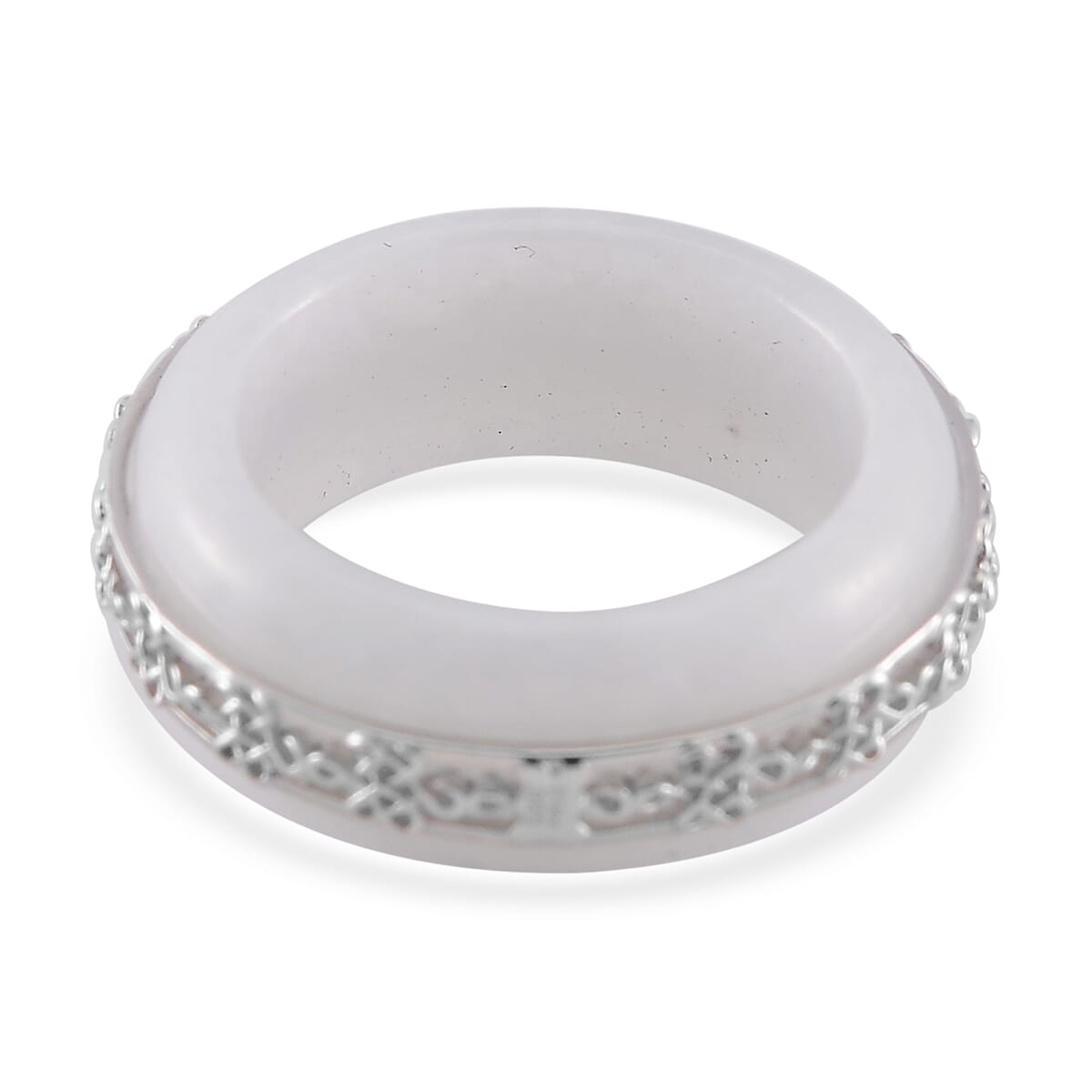 Natural Jade 27.50 ctw Ruyi Knot Band Ring in Platinum Over Sterling Silver (Size 7.0) image number 3