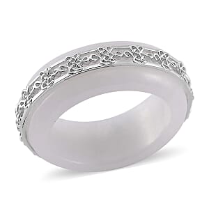 Natural Jade 27.50 ctw Ruyi Knot Band Ring in Platinum Over Sterling Silver (Size 8.0)