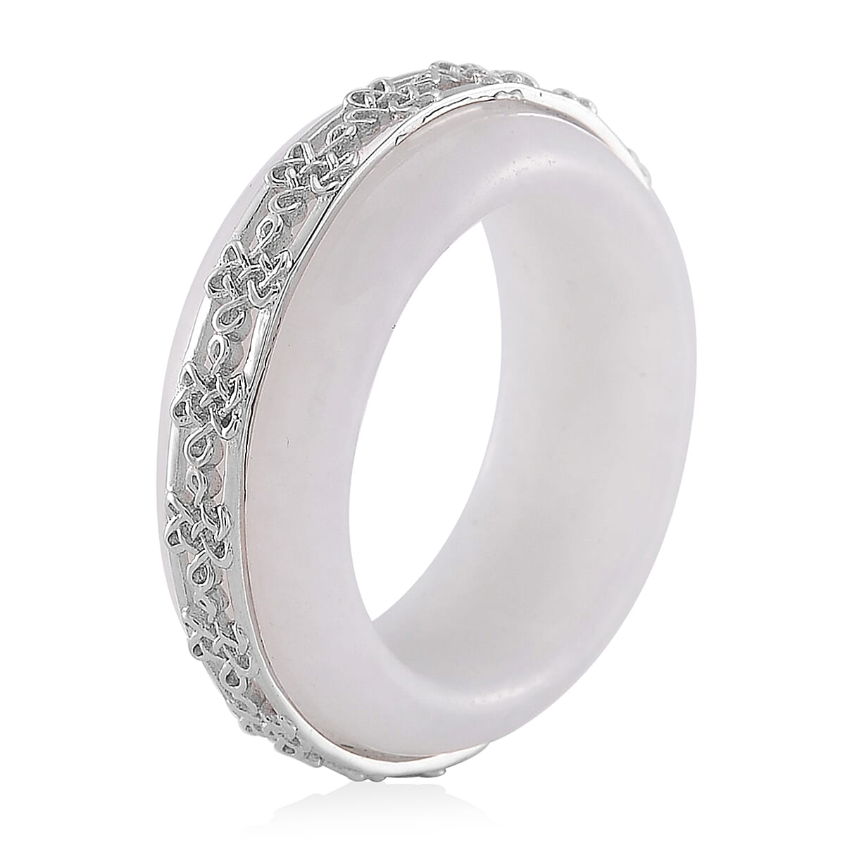 Natural Jade 27.50 ctw Ruyi Knot Band Ring in Platinum Over Sterling Silver (Size 9.0) image number 2