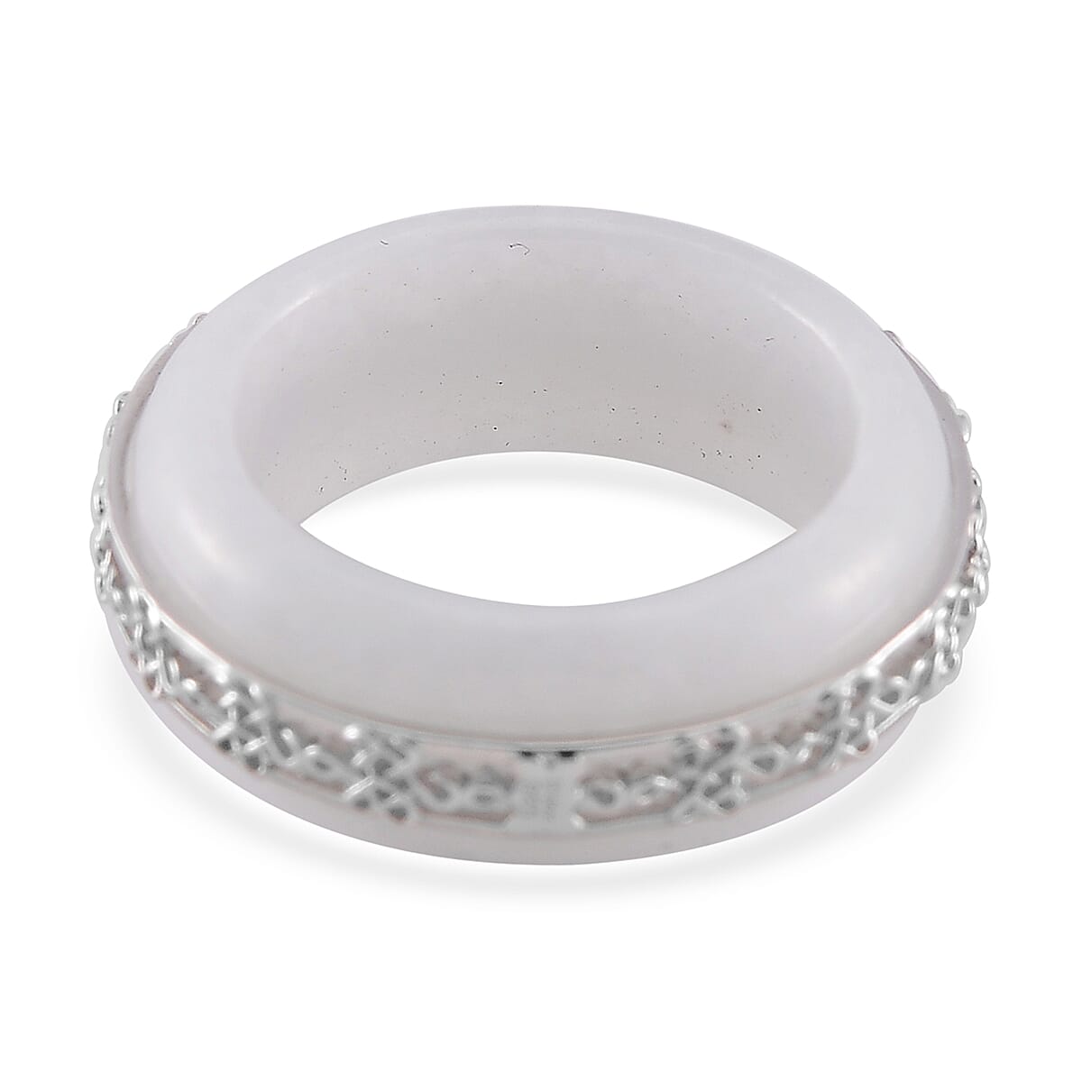 Natural Jade 27.50 ctw Ruyi Knot Band Ring in Platinum Over Sterling Silver (Size 9.0) image number 3